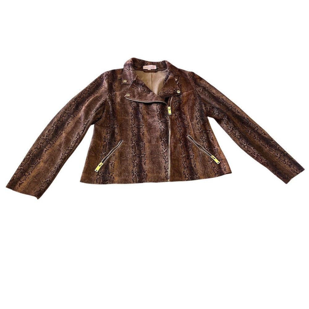 Philosophy Moto Jacket Womens Size L Brown Snake Print Full Zip Pockets